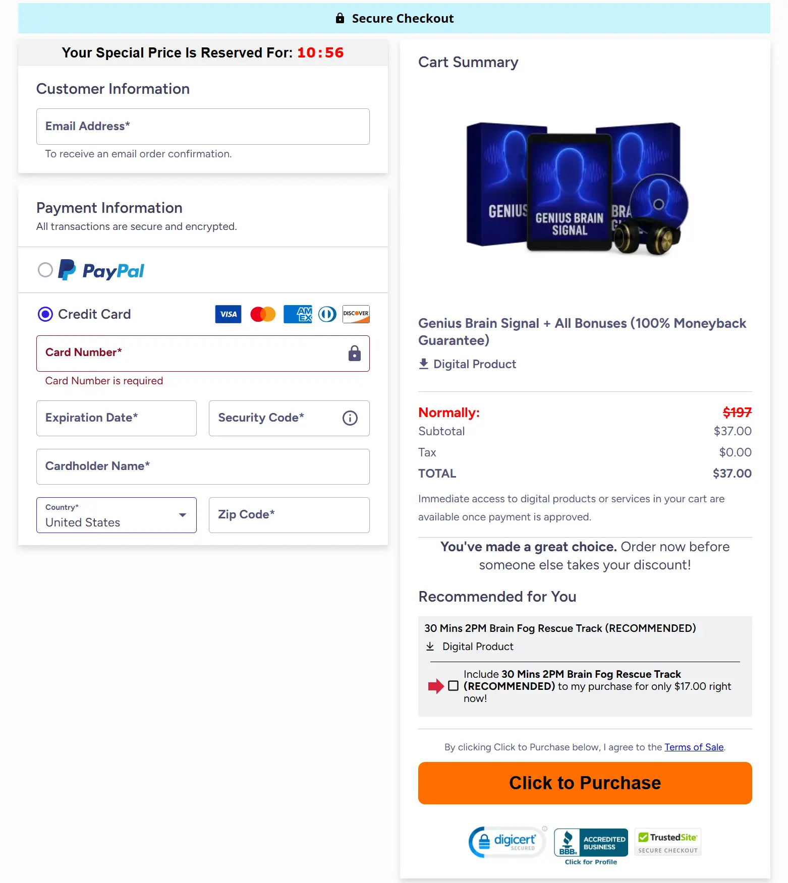 Quick Start Guide Checkout Page